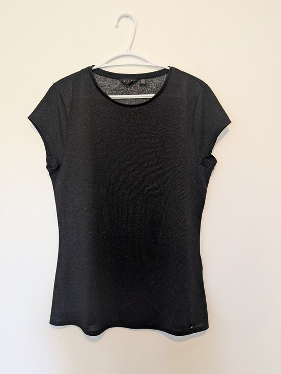 Ted Baker Tops - TED BAKER Misy Black Metallic Shimmer Knit Cap Sleeve Top Quiet Luxury Chic - L